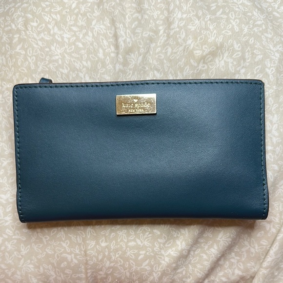 Kate Spade Greenish Blue Leather Wallet with Gold Accents - Picture 1 of 5